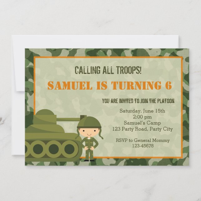 Invitación militar con soldado de camuflaje (Anverso)