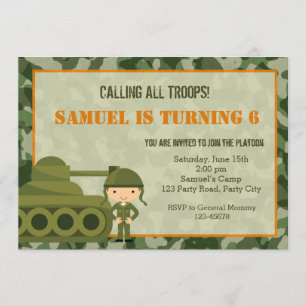 Invitación militar con soldado de camuflaje