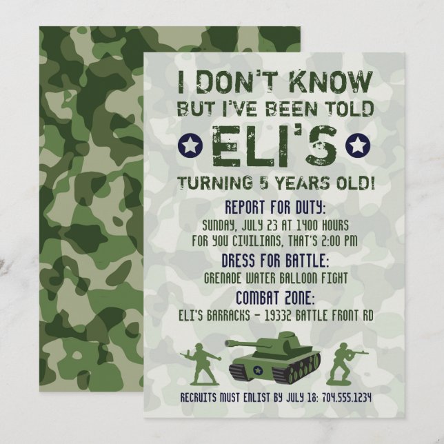 Invitación militar del cumpleaños del ejército (Anverso / Reverso)