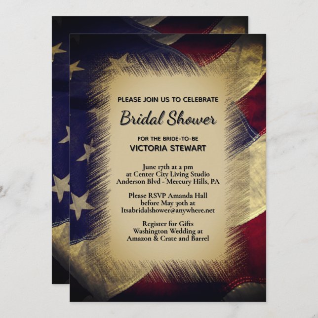 Invitación Military American Flag Bridal Shower Invitation (Anverso / Reverso)