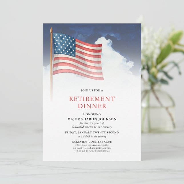 Invitación Military American Flag Retirement (Anverso de pie)