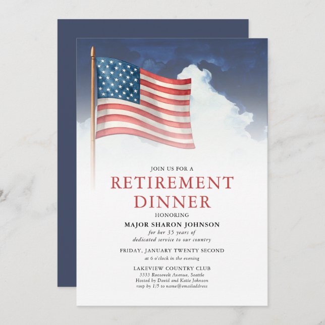 Invitación Military American Flag Retirement (Anverso / Reverso)