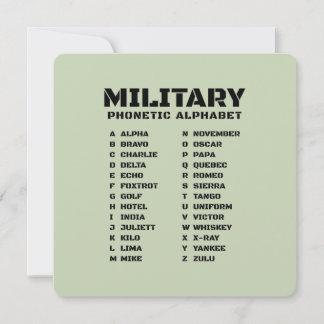 Invitación Military Phonetic Alphabet Alpha Zulu