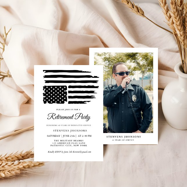 Invitación Military Retirement Custom Photo American Flag (Subido por el creador)