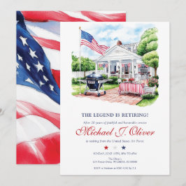 Invitación Military Retirement Patriotic Backyard Celebration