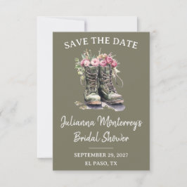 Invitación Military Themed Save the Date, Boots, Floral, Army
