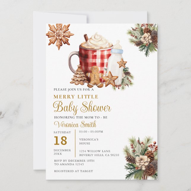 Invitación Milk bottle A Merry Little Baby Shower Gingerbread (Anverso)