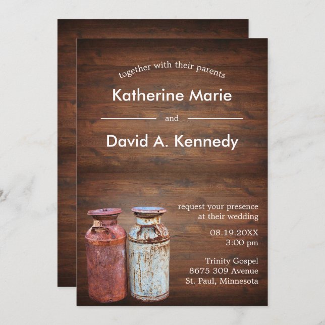 Invitación Milk Cans Country Wedding Rústico Antiguo Presupue (Anverso / Reverso)