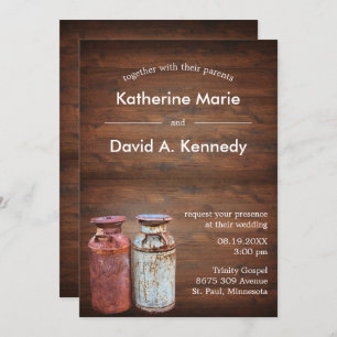 Invitación Milk Cans Country Wedding Rústico Antiguo Presupue