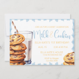 Invitación Milk & Cookie Cumpleaños Blue Plaid Boy 1er cumple