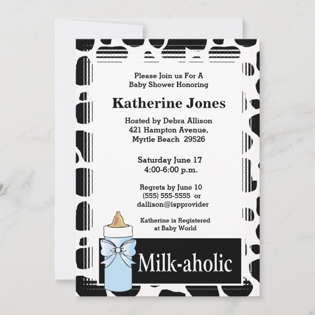 Invitación Milkaholic Baby Boy Shower (Anverso)