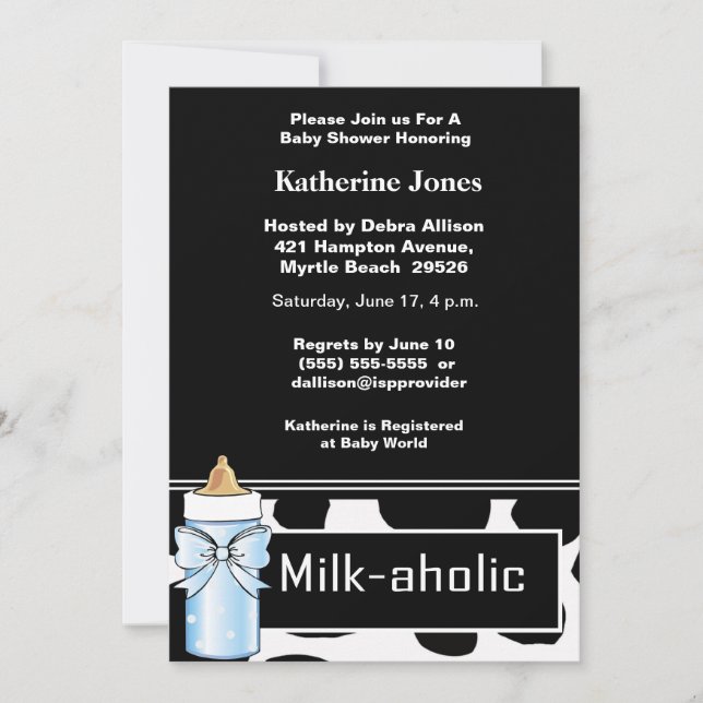 Invitación Milkaholic Baby Boy Shower (Anverso)