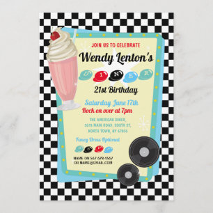 Invitación Milkshake de cumpleaños de Diner de los años 1950