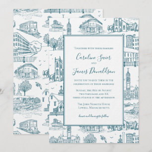 Invitación Mill City Toile (Lowell, MA) Azul/Blanco