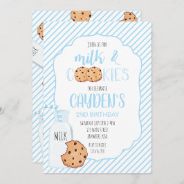 Invitación Milla y galletas azul cumpleaños