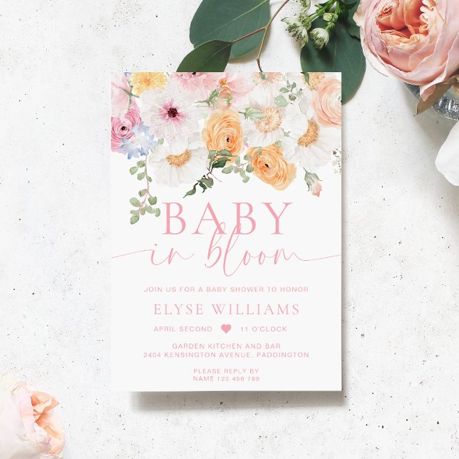 Invitación Millie Floral Baby En Bloom Baby Shower (Baby Shower Invitation Millie Floral )