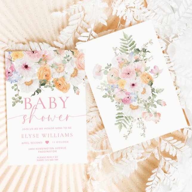 Invitación Millie Floral Baby Shower (Baby In Bloom Invitation Millie Floral)