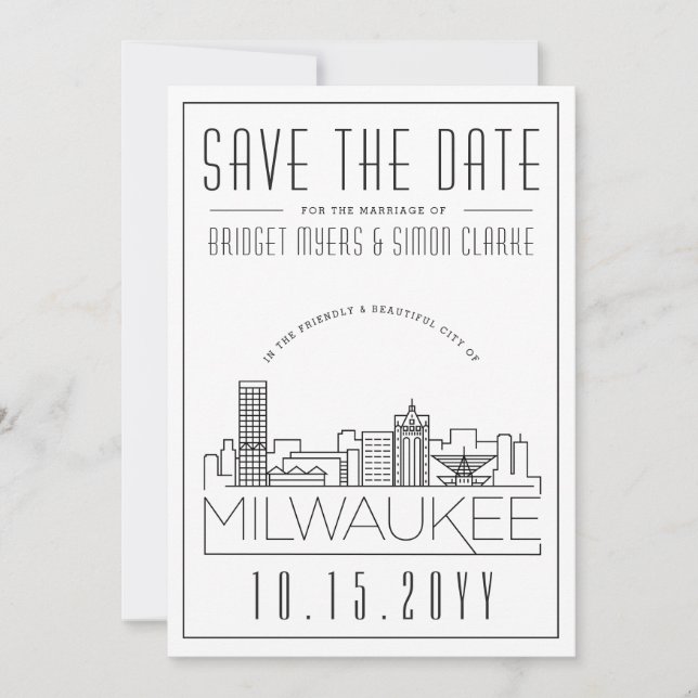 Invitación Milwaukee Boda | Estilizado Skyline Guardar la fec (Anverso)