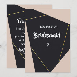 Invitación Mimana de Bridesmaid en color negro y oro rosa