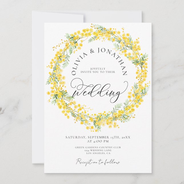 Invitación Mimosa amarilla todo en un Boda de código QR presu (Anverso)