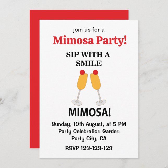 Invitación Mimosa Sip Con Sonrisa Mimosa (Anverso / Reverso)