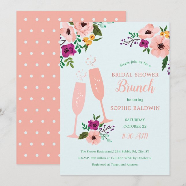 Invitación Mimosa y Flores Brújula y Ducha Bridal (Anverso / Reverso)