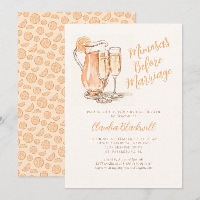 Invitación Mimosas antes del matrimonio ducha de novias (Anverso / Reverso)