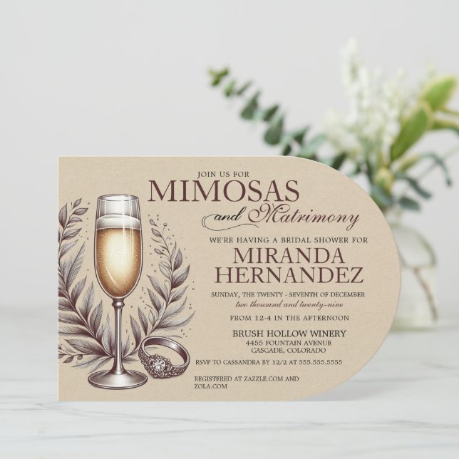 Invitación Mimosas & Matrimony Bridal Shower Invitation (Anverso de pie)