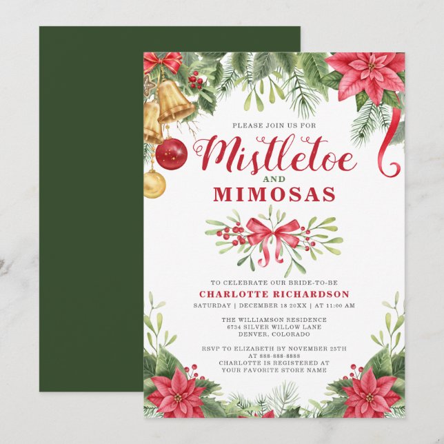 Invitación Mimosas y Mistletoe Elegante Ducha Bridal De Invie (Anverso / Reverso)