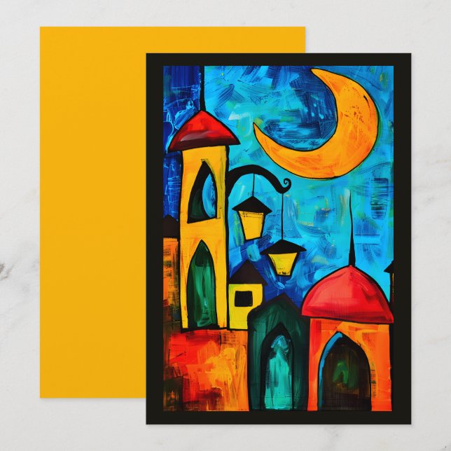 Invitación Minaretes y Mezquitas Geométricas de Ramadán a la  (Anverso / Reverso)