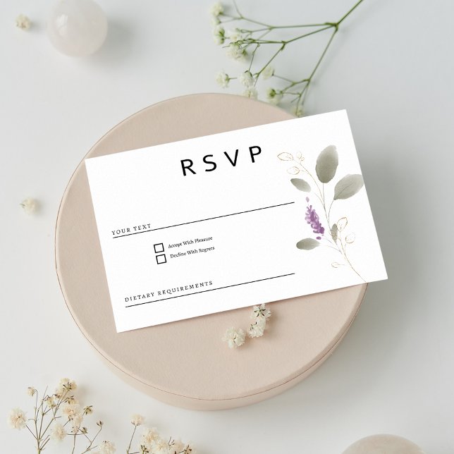 Invitación Minería de lavanda dorada acuarela floral RSVP (Lavender mint gold watercolor floral RSVP)