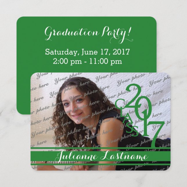 Invitación Mini clase de 2017 Foto Varsity Green (Anverso / Reverso)
