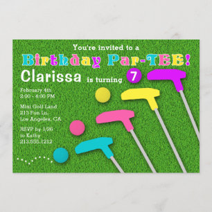 Invitación Mini cumpleaños del chica del putt del putt de la
