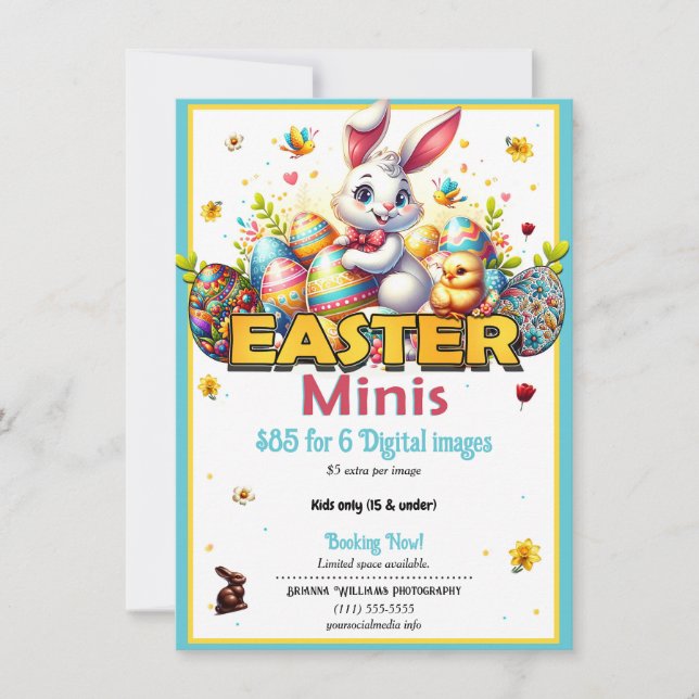 Invitación Mini Flyer de Minis Fotografía de Conejo de Pascua (Anverso)
