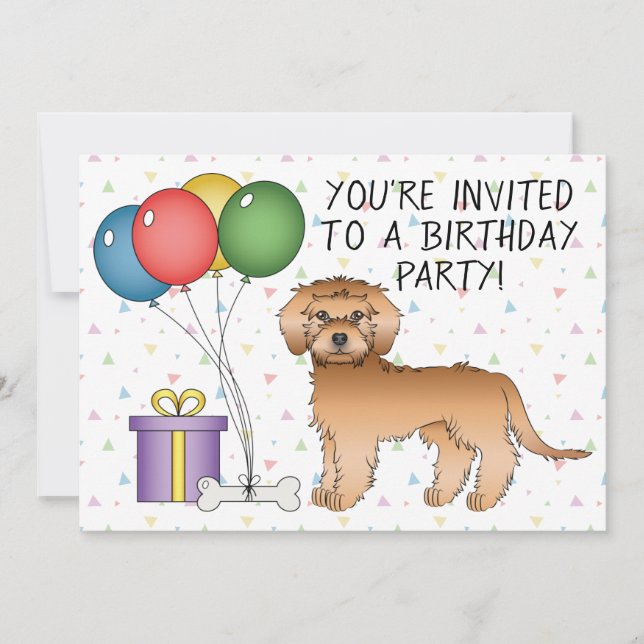 Invitación Mini Goldendoodle Cartoon de albaricoque - Cumplea (Anverso)