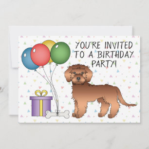 Invitación Mini Goldendoodle Rojo Diseño de Cumpleaños de Per