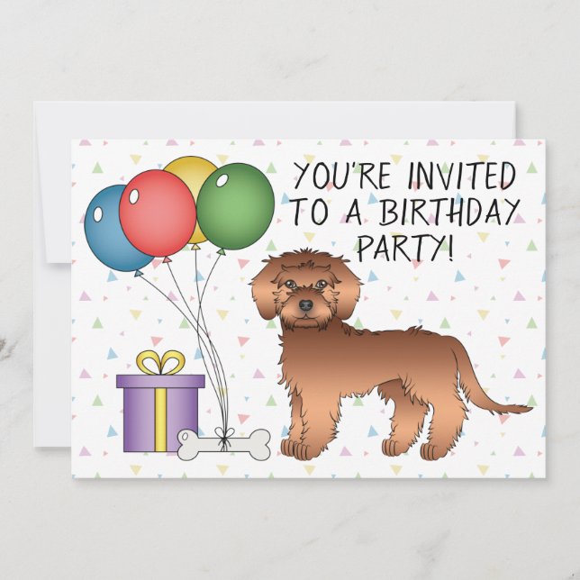Invitación Mini Goldendoodle Rojo Diseño de Cumpleaños de Per (Anverso)