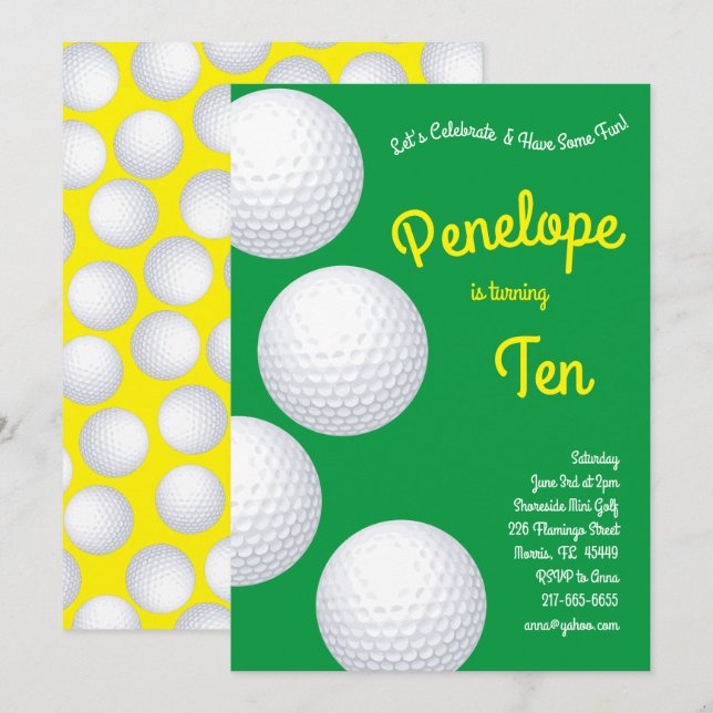 Invitación Mini Golf Balls Niños Deportes Fiesta de cumpleaño (Anverso / Reverso)