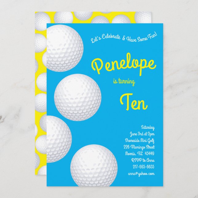 Invitación Mini Golf Balls Niños Deportes Fiesta de cumpleaño (Anverso / Reverso)