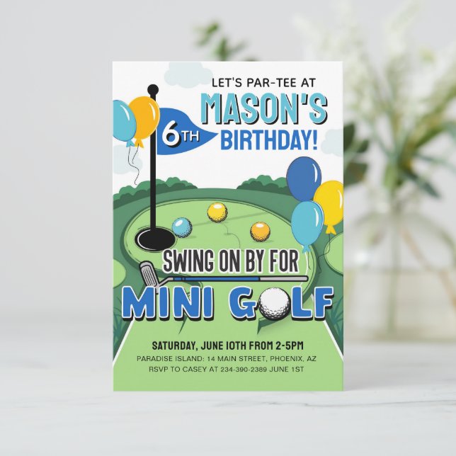 Invitación Mini Golf Birthday Invitation, Putt Putt Birthday  (Anverso de pie)