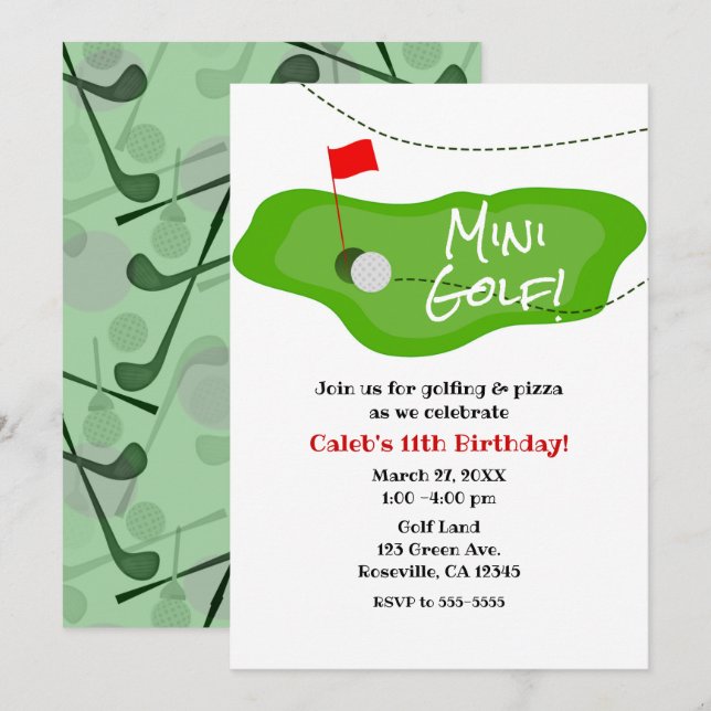 Invitación Mini Golf Campo de Golf Fiesta de Cumpleaños Cualq (Anverso / Reverso)