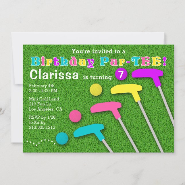 Invitación Mini golf Par-Tee Putt Chica Cumpleaños (Anverso)