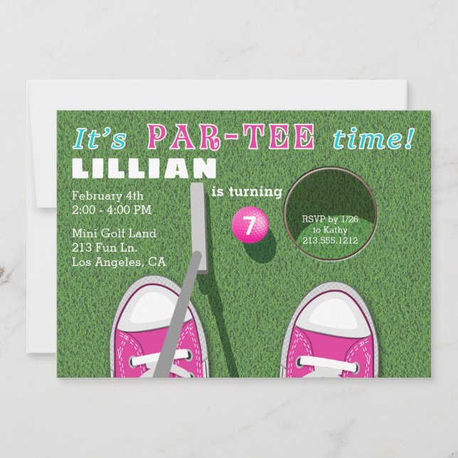 Invitación Mini golf Par-Tee Putt Chica Putt Cumpleaños (Anverso)