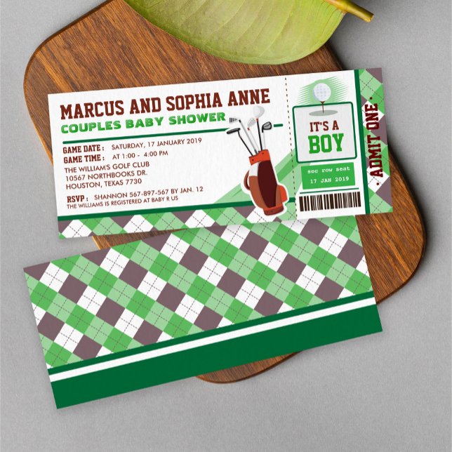 Invitación Mini Golf Ticket Pass Parejas Baby Shower (Subido por el creador)
