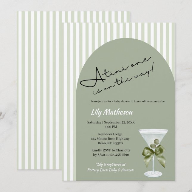 Invitación Mini Martini 'tini-one' para Baby Shower (Anverso / Reverso)