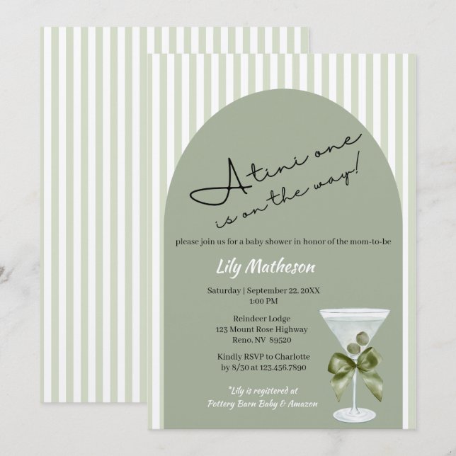 Invitación Mini Martini 'tini-uno' Baby Shower (Anverso / Reverso)