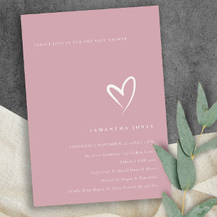 Invitación mínima a Baby Shower de corazón rosado 