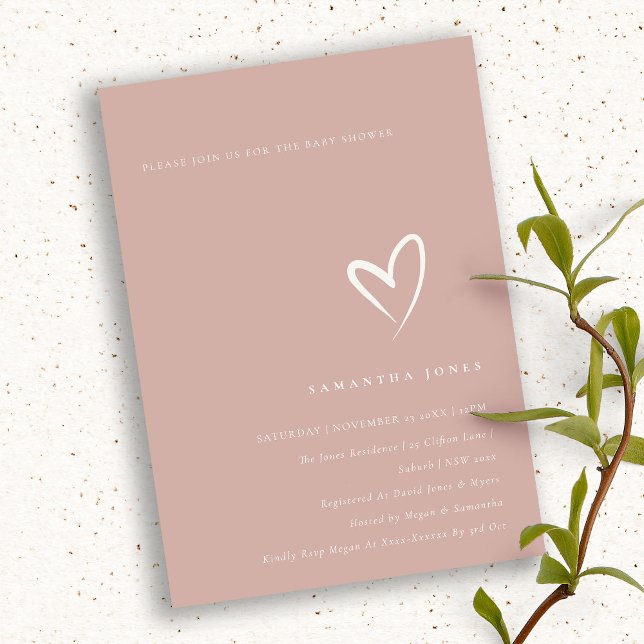 Invitación mínima a Baby Shower de corazón rosado  (Subido por el creador)