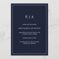 Invitación mínima a la boda azul marino con monogr