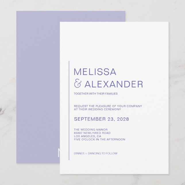 Invitación mínima a la boda blanca en el período d (Anverso / Reverso)